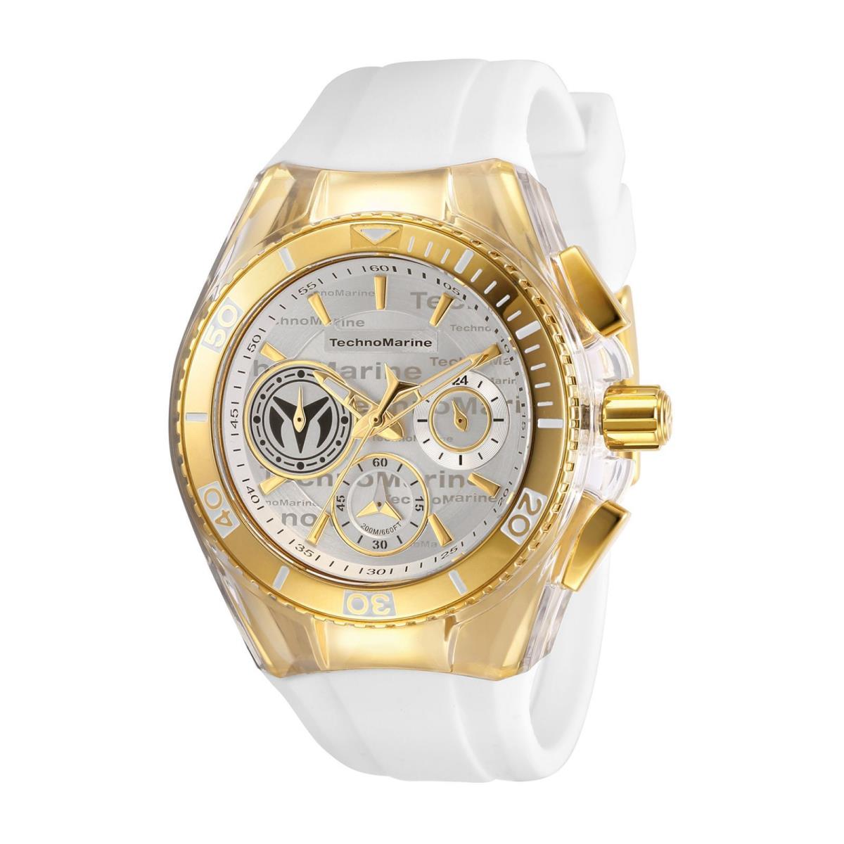 Watch Technomarine TM-118133 Cruise Lady 40.57 mm Stainless Steel - Dial: Antique Silver, Grey, Band: White, Bezel: Gold