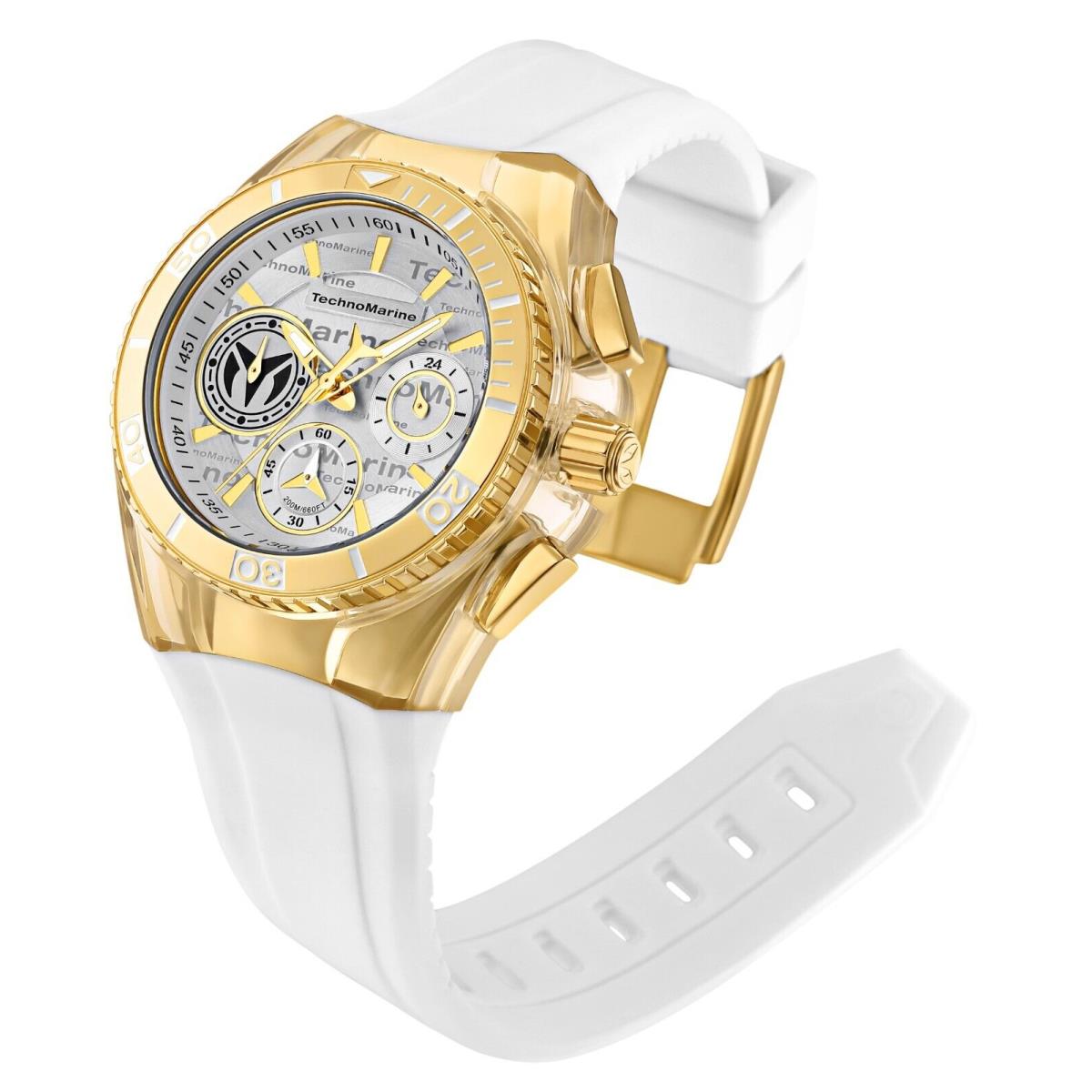 Technomarine TM-118133 Cruise California 40mm Gold with White Strap Watch - Dial: Silver, Band: White, Bezel: White