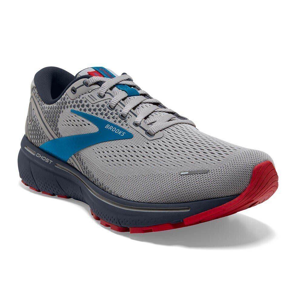 Brooks Men`s Ghost 14 Neutral Running Shoe - Grey/blue/red - Size 12 D / Medium - Grey/Blue/Red
