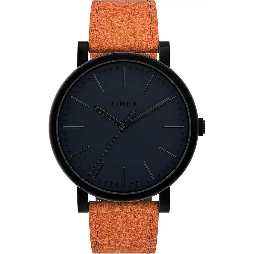 Timex Men`s Originals 42mm Black Dial Brown Leather Strap Quartz Watch