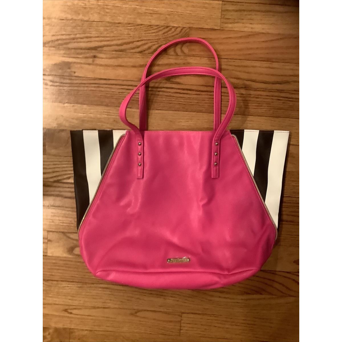 Juicy Couture Tote Hot Pink W Black Stripes ON Side- Zipper Decor - W Tag