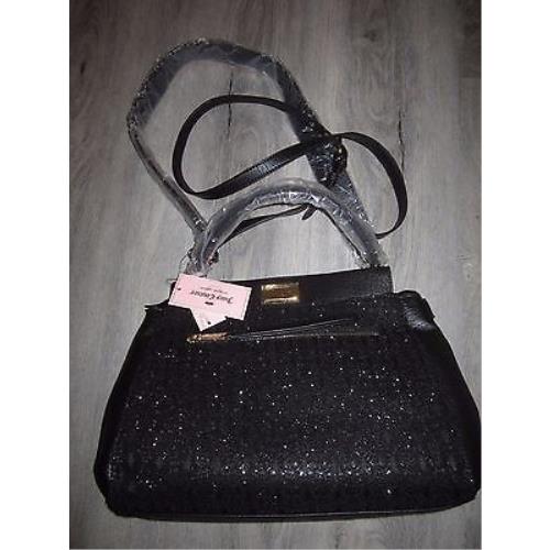 Juicy Couture Large Black Lace Soft Leather Chic Tote Purse W/ 3 Straps