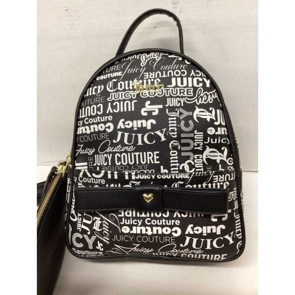 Juicy Couture Peek A Bow /word Search Black White Backpack with Removable Pouch