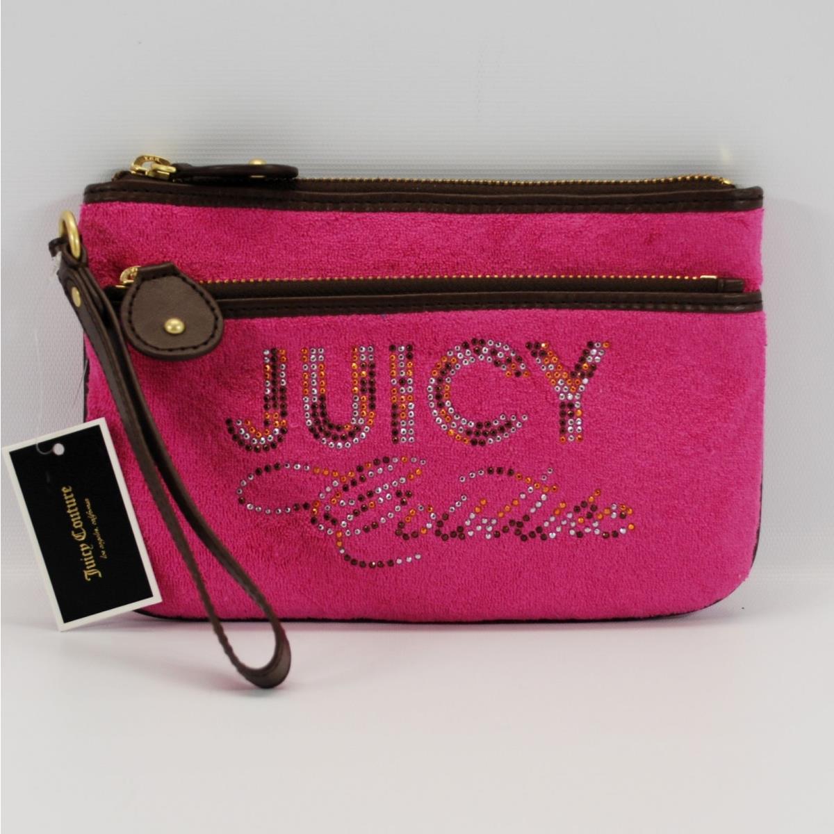 Juicy Couture Pink/brown Terry Wristlet Velour Clutch Wallet