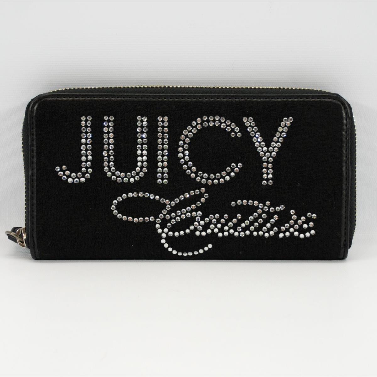 Juicy Couture Black Velour Terry Zip Around Clutch Wallet
