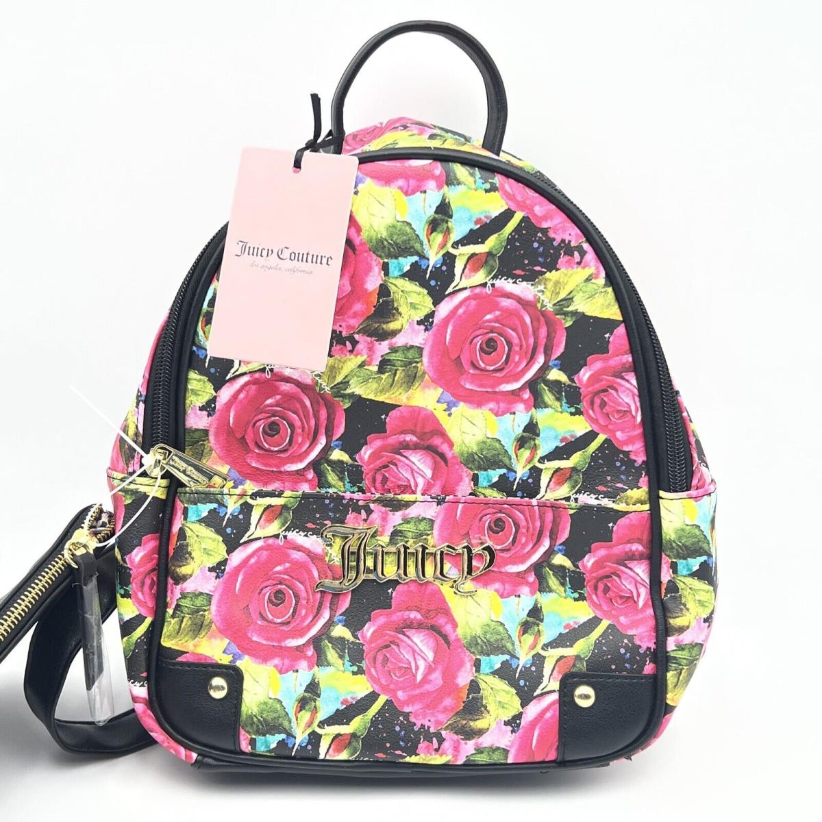 Juicy Couture Black Multi Rose Wordplay Mini Backpack W/ Coin Purse