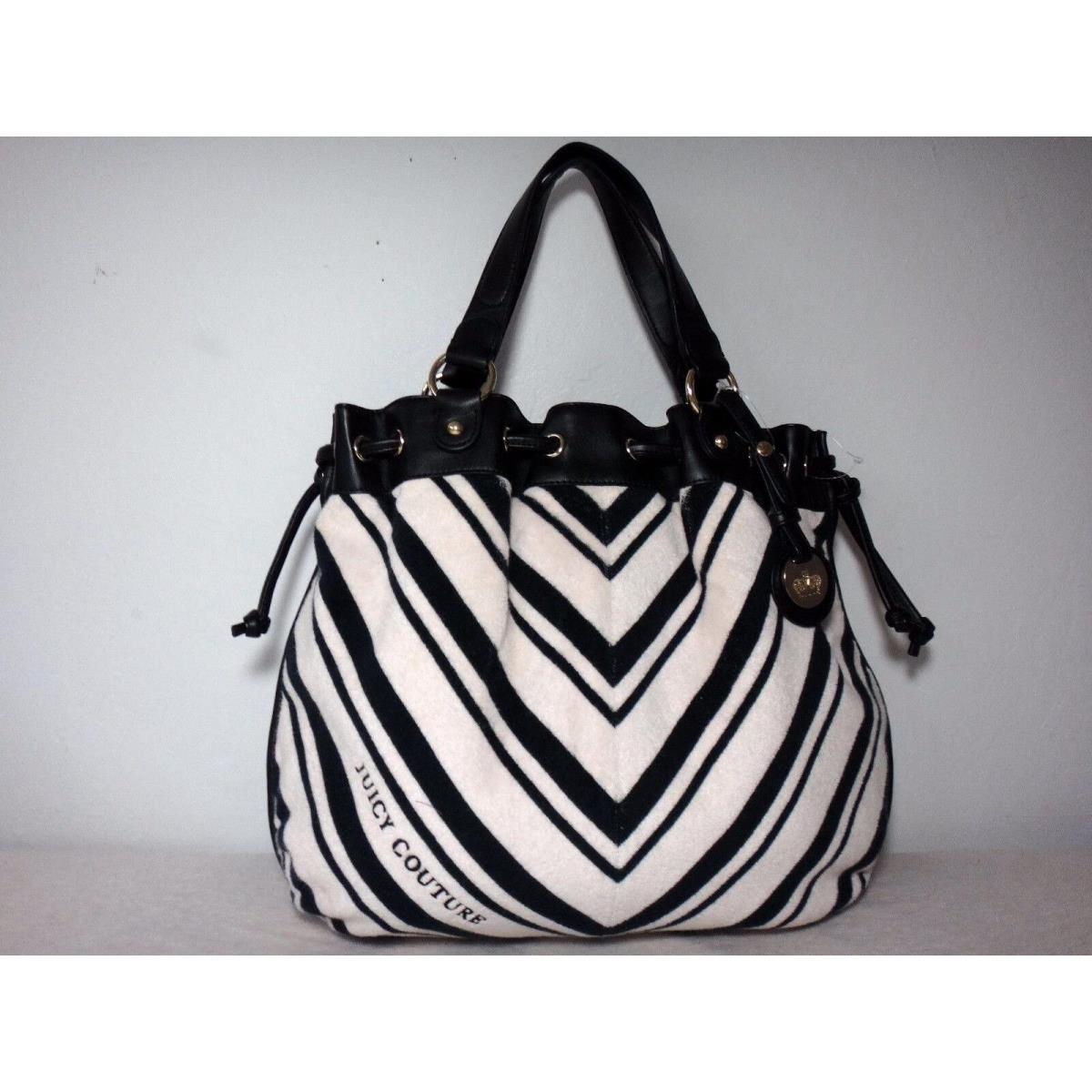 Juicy Couture Chevron Herringbone Pattern Drawstring Tote Black/white