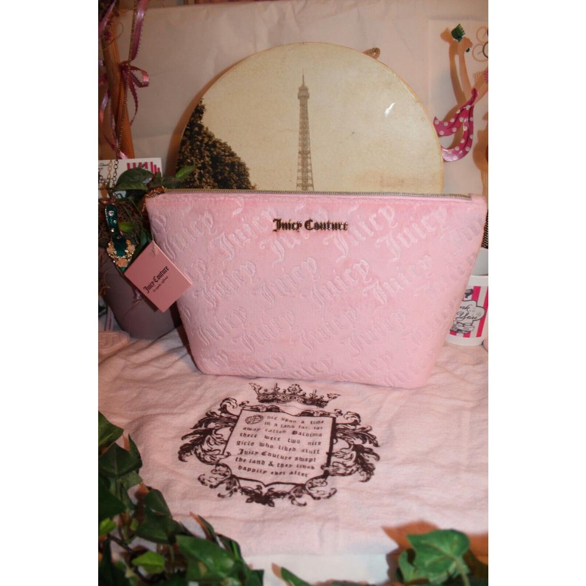 Epic Juicy Couture Pink Velour Gold Logo Cosmetic Large Clutch