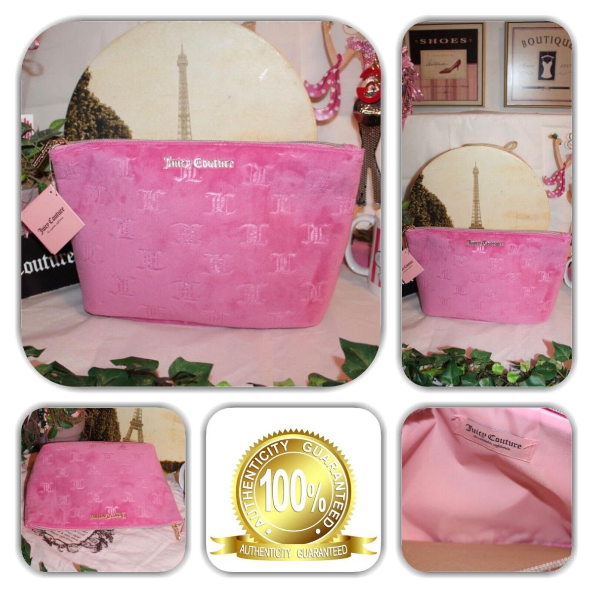 Chic Juicy Couture Rich Pink Velour Gold Logo Cosmetic Large Clutch