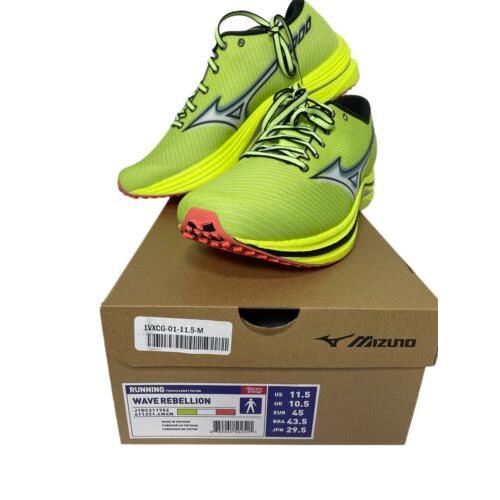 Mizuno Wave Rebellion Men`s Running Racing Shoes Neon Green Size 11.5 J1GC211702