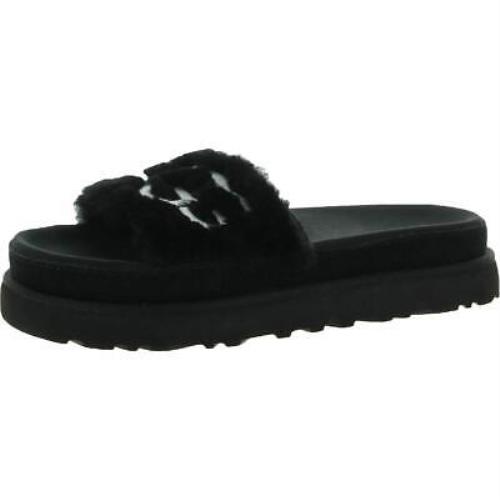 Ugg Womens Laton Black Lamb Fur Slide Sandals Shoes 9 Medium B M Bhfo 6072 - Black