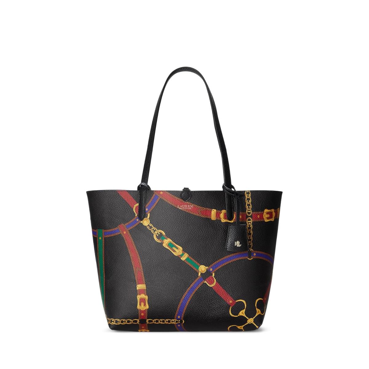 Woman`s Handbags Lauren Ralph Lauren Faux-leather Medium Reversible Tote Black/Norfolk Belting Print