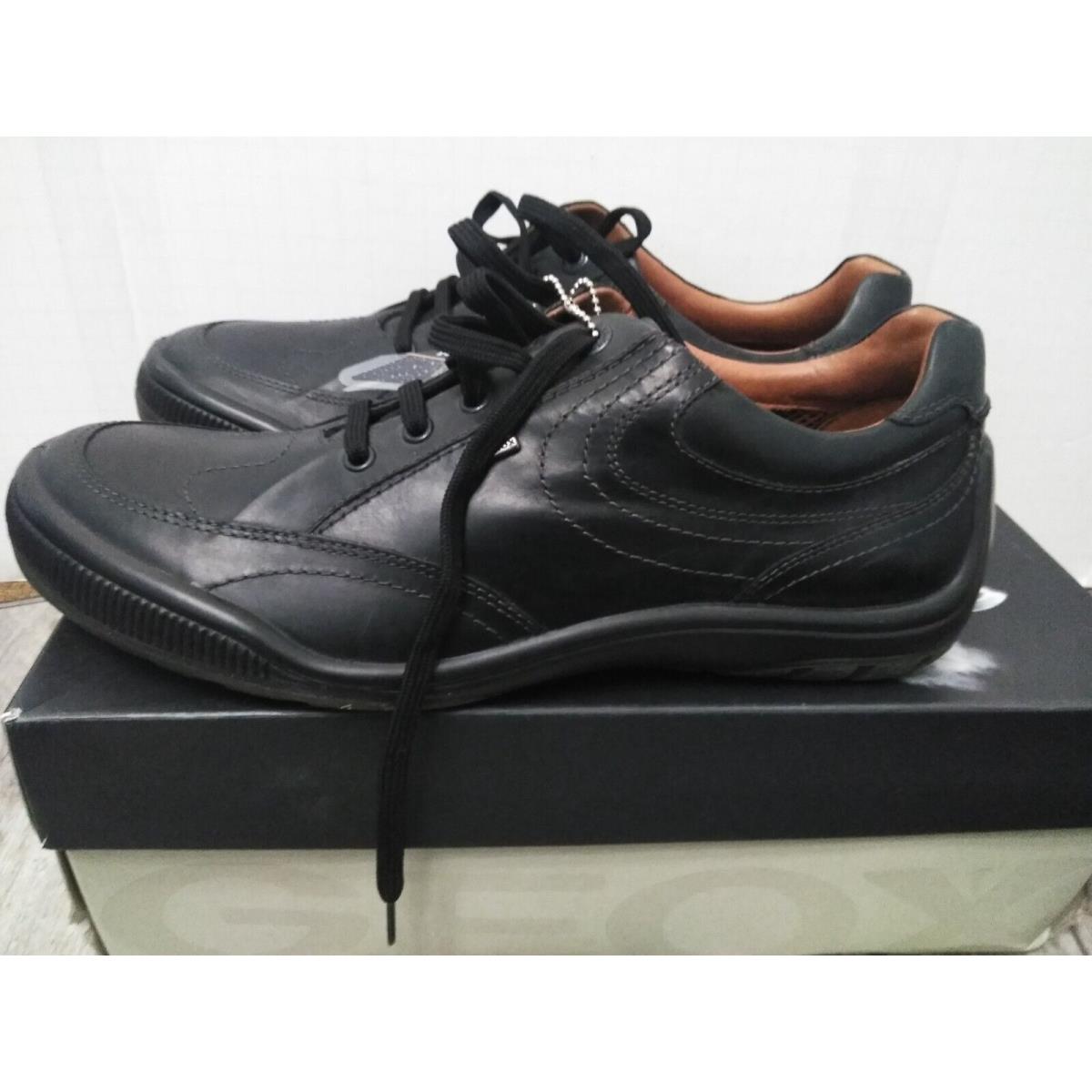 Geox Respira Smooth Leather Black Men`s Sneaker / Shoes Size US Size 12.5