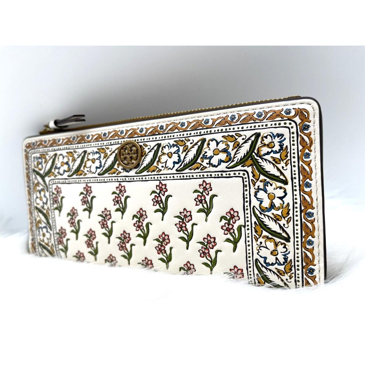 Tory Burch Walker Floral Printed Zip Slim Wallet In Ditsy Borders