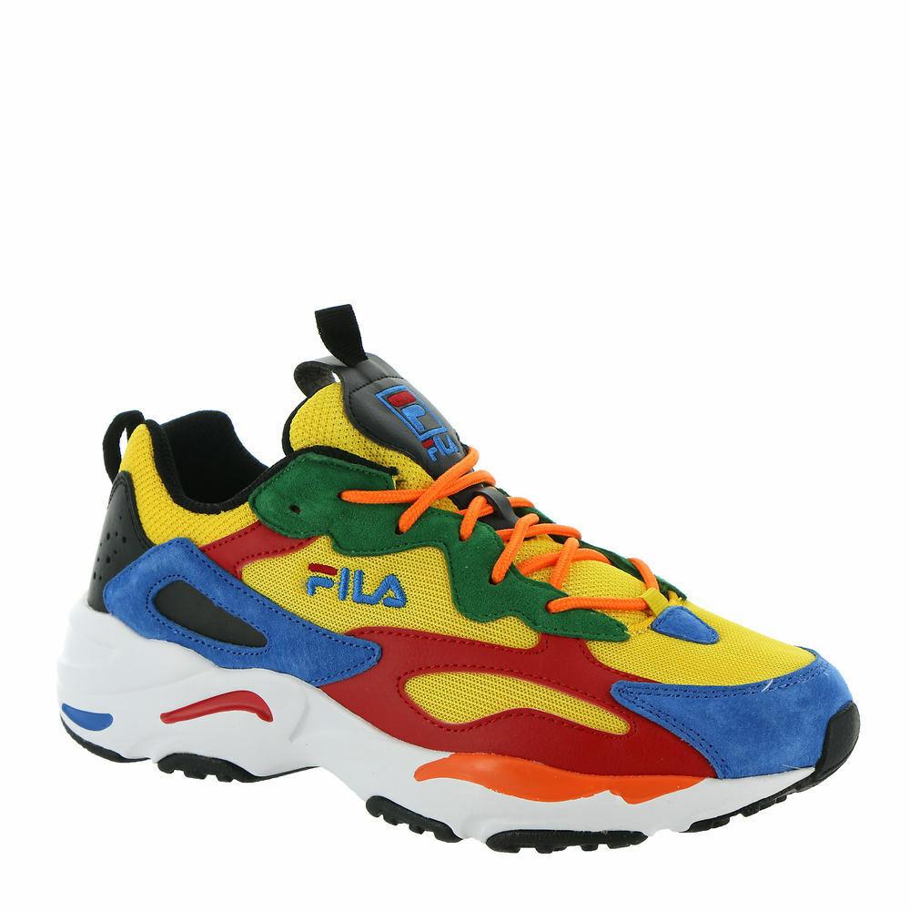 Men Fila Ray Tracer Limited Edition Yellow Blue Red Running Lace Sneakers - Yellow Red Blue Black White