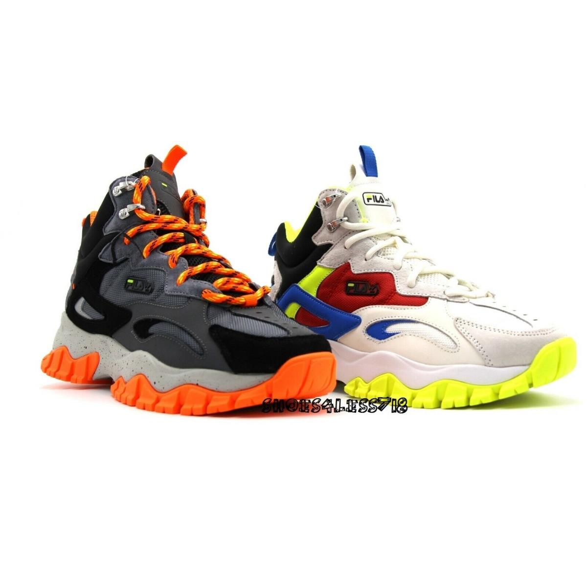 Men Fila Ray Tracer TR 2 Mid Limited Edition Orange or Green HI Top Sneakers - Black/Orange or White/Green