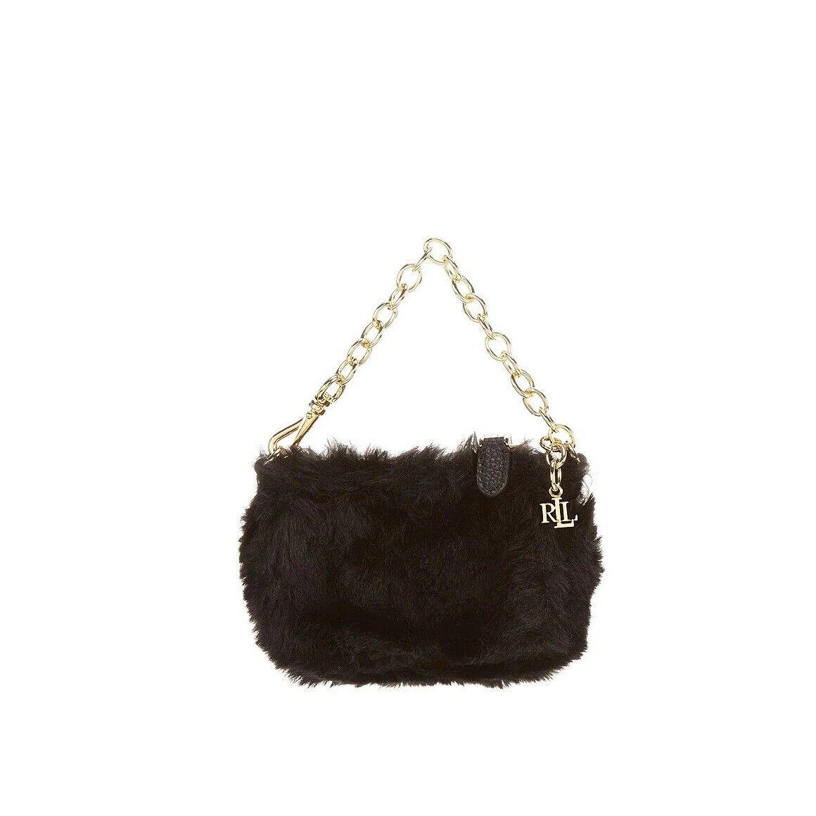 Lauren Ralph Lauren Women`s Tiny Faux-fur Pouch Chain Purses Black