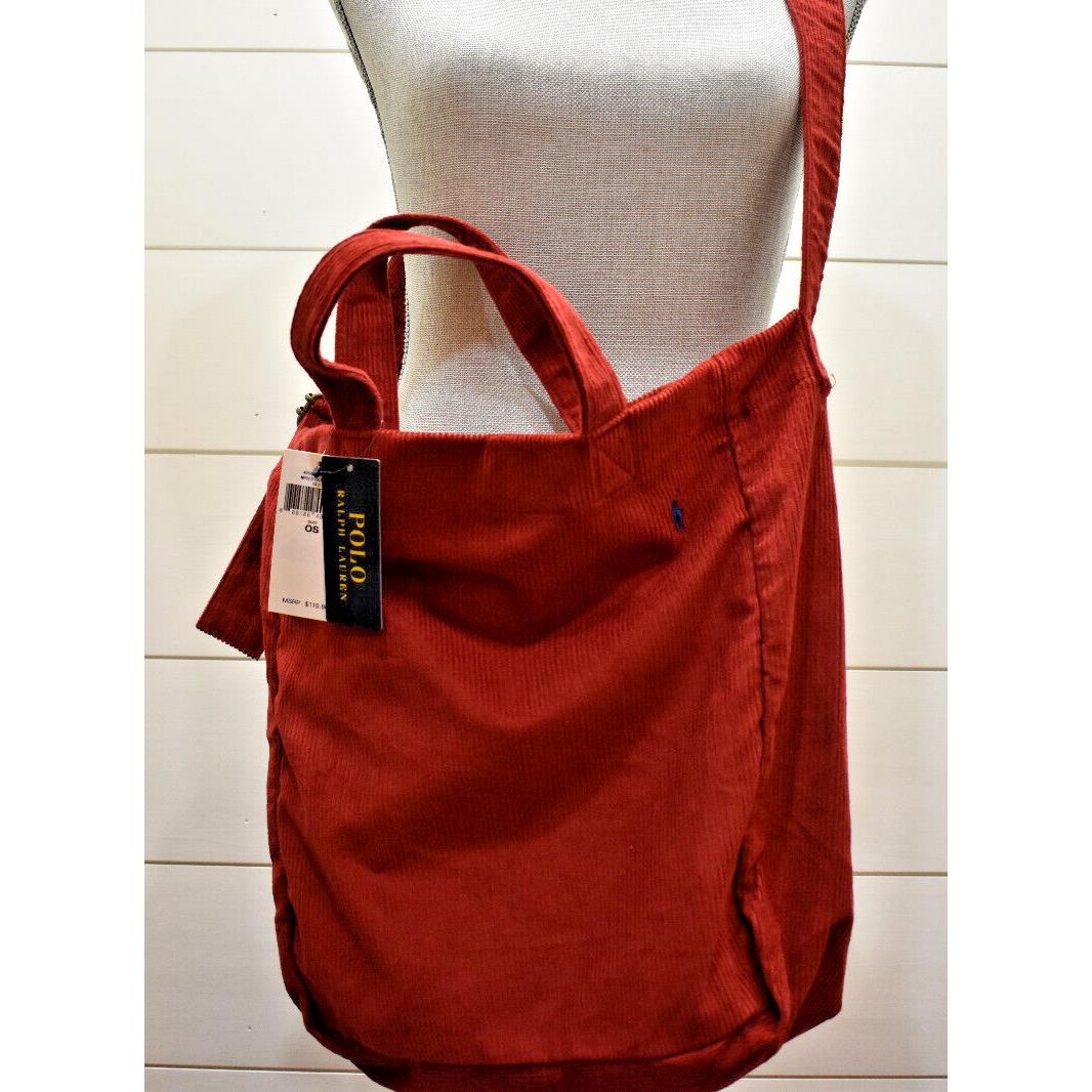 Polo Ralph Lauren Corduroy Tote Handbag + Shoulder Strap Red