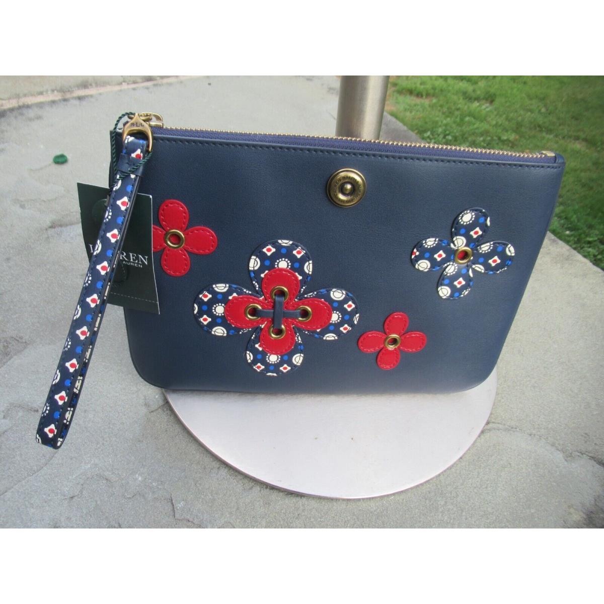 Lauren/ Ralph Lauren Millbrook Large Pouch/ Wristlet Navy Red Geo