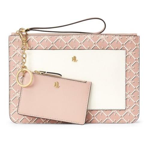 Lauren Ralph Lauren Saffiano Leather Logo Duo Wristlet Set Pink Vanilla Gold