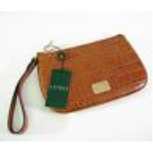 Ralph Lauren Leather Clutch Wristlet Stockbridge Croc Tan Brown