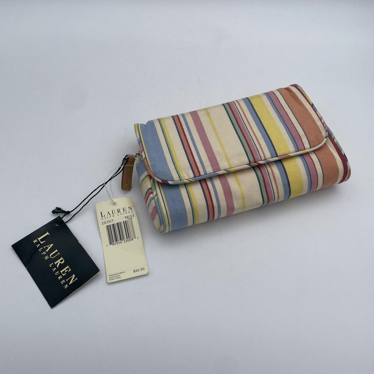 Vintage Ralph Lauren Clutch Handbag Pastel Striped Purse w/ Makeup Mirror