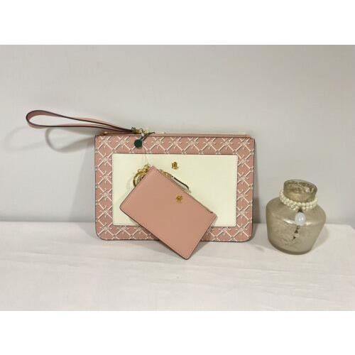 Ralph Lauren Clutch Pouch Zip ID Case Set Pink Logo