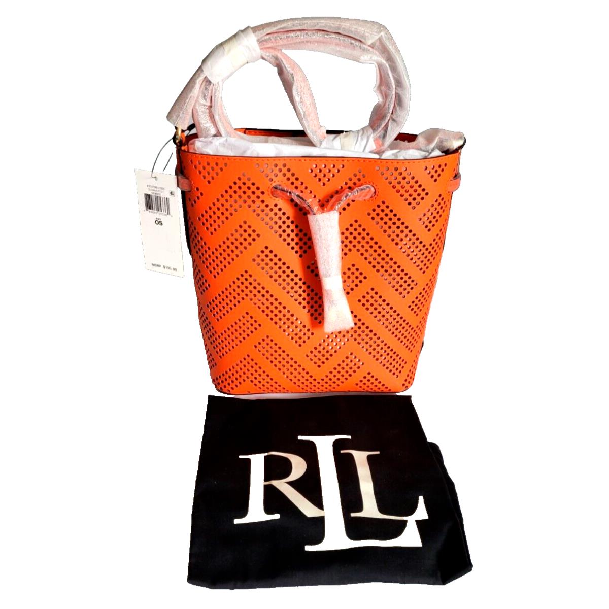 Ralph Lairen Large Debbie Perforated Leather Drawstring Tote Bag Orange