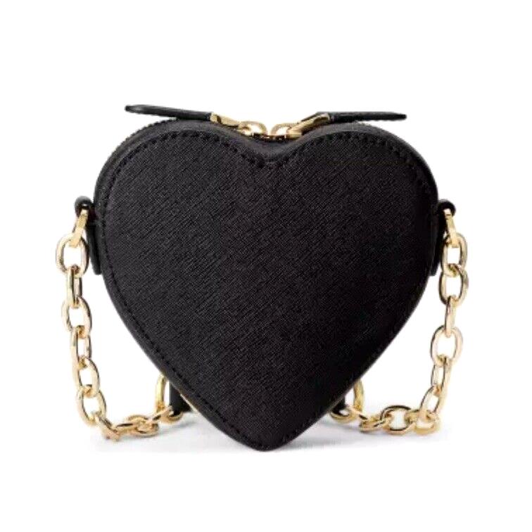 Ralph Lauren Love Shack Small Leather Heart Crossbody Purse Black