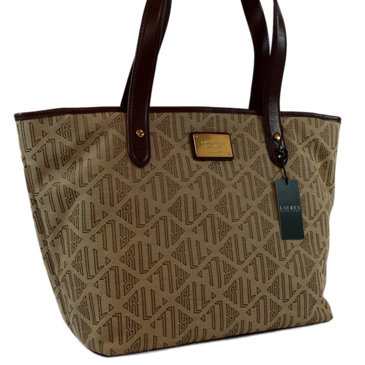 Ralph Lauren Khaki/brown Signature Classic Tote Handbag Purse