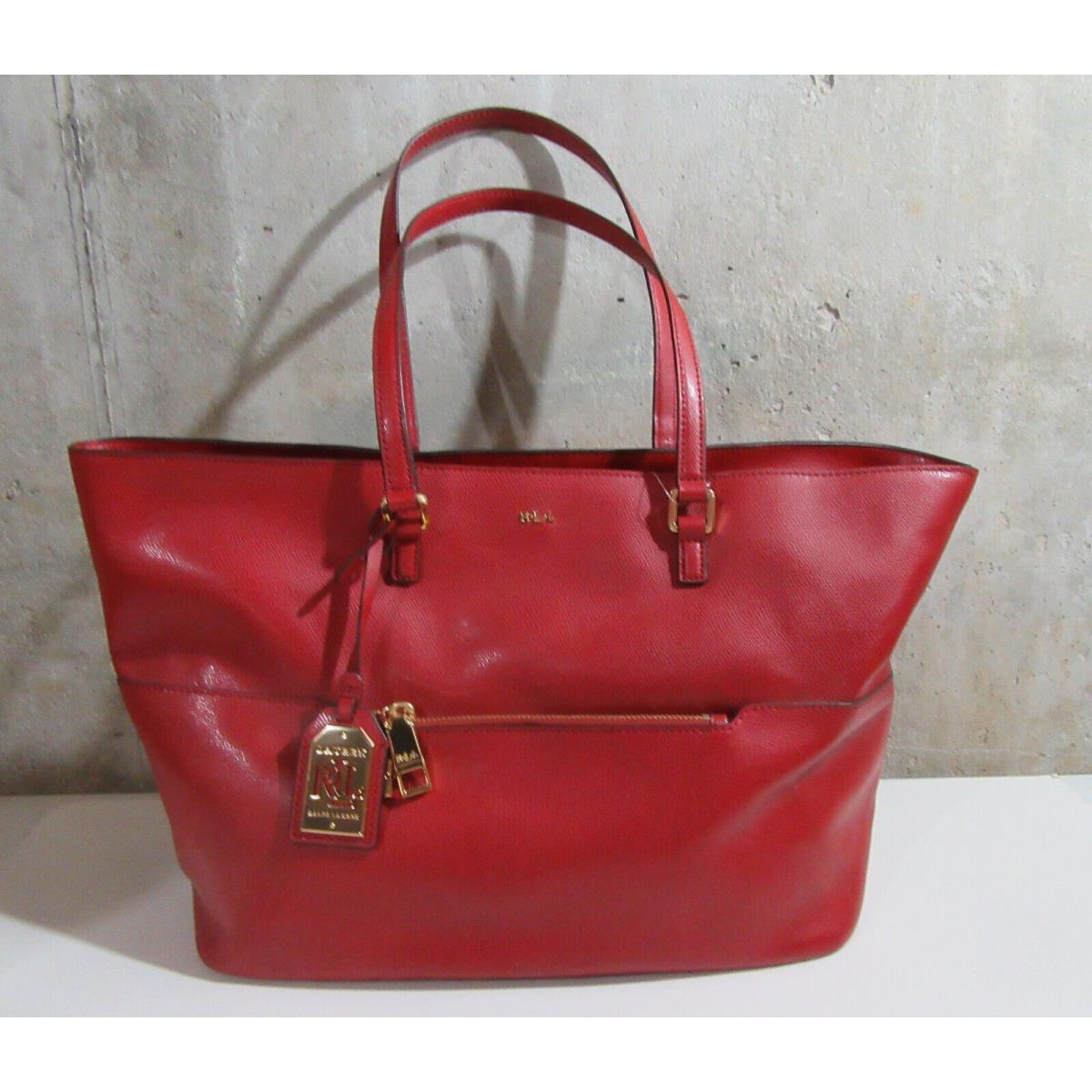 Lauren Ralph Lauren Whitby Leather Pocket Tote Purse Handbag Fall Red