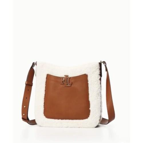 Lauren Ralph Shearling Medium Leather Crossbody-white/laurel Tan