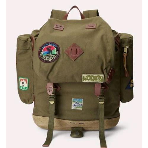 Polo Ralph Lauren Army Green Suede-trim Trail Backpack Bag