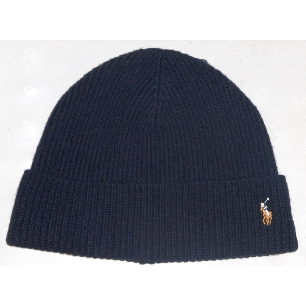 Polo Ralph Lauren Men`s Wool Rib Knit Pony Beanie Hat Watch Ski Cap Navy Blue