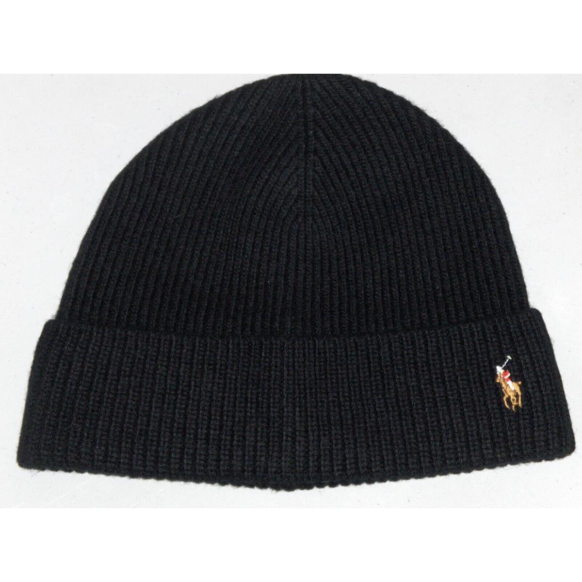 Polo Ralph Lauren Men`s Wool Rib Knit Pony Beanie Hat Watch Ski Cap Black