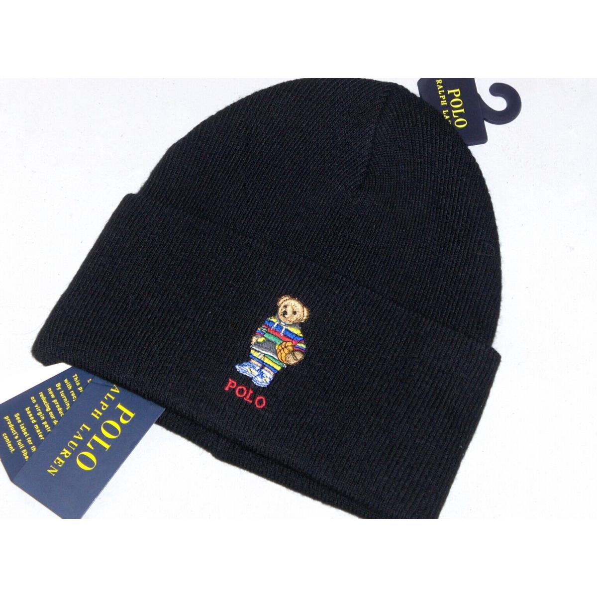 Polo Ralph Lauren Men`s Basketball Bear Cuffed Knit Beanie Hat Watch Cap Black