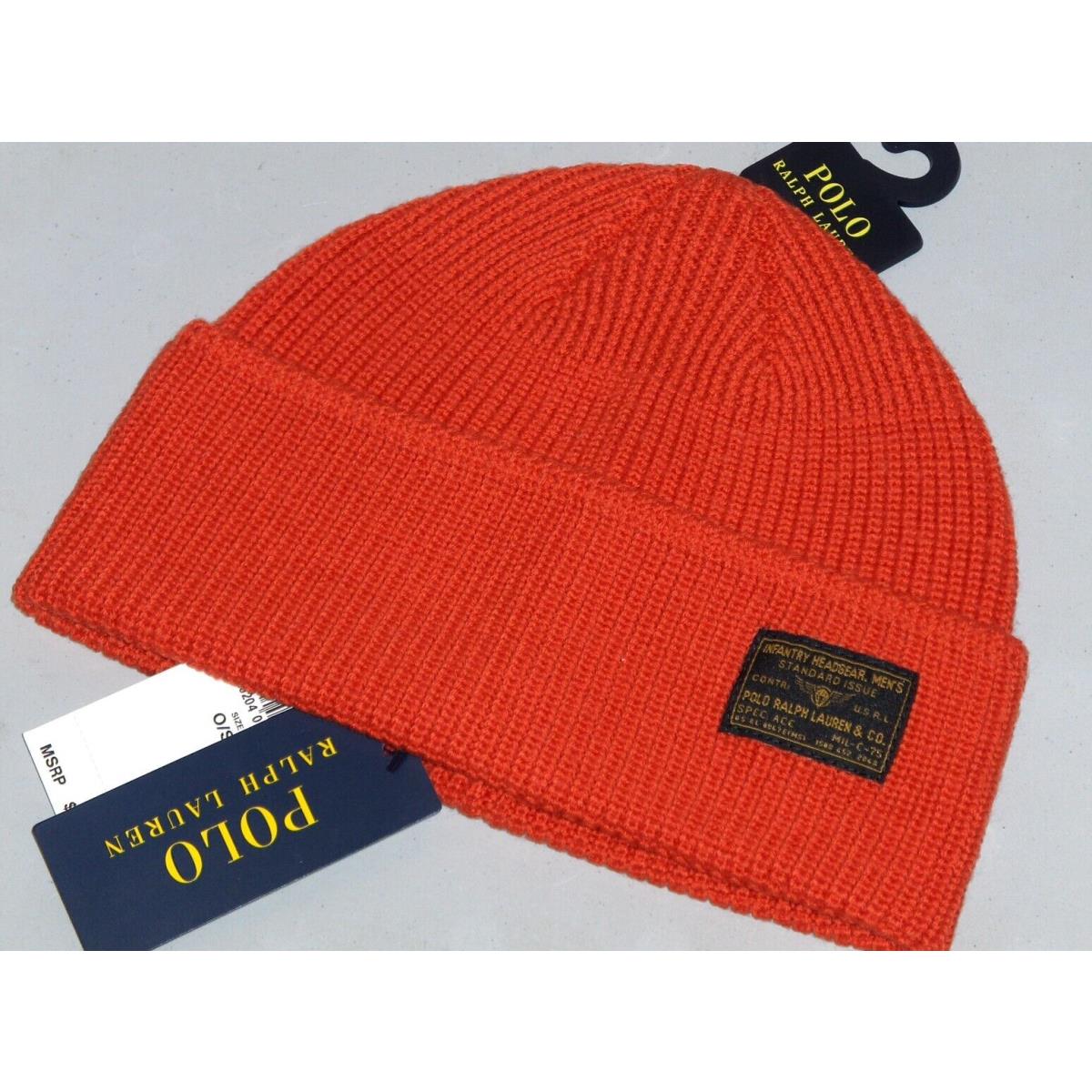 Polo Ralph Lauren Men`s Military Infantry Wool Beanie Hat Watch Ski Cap Orange