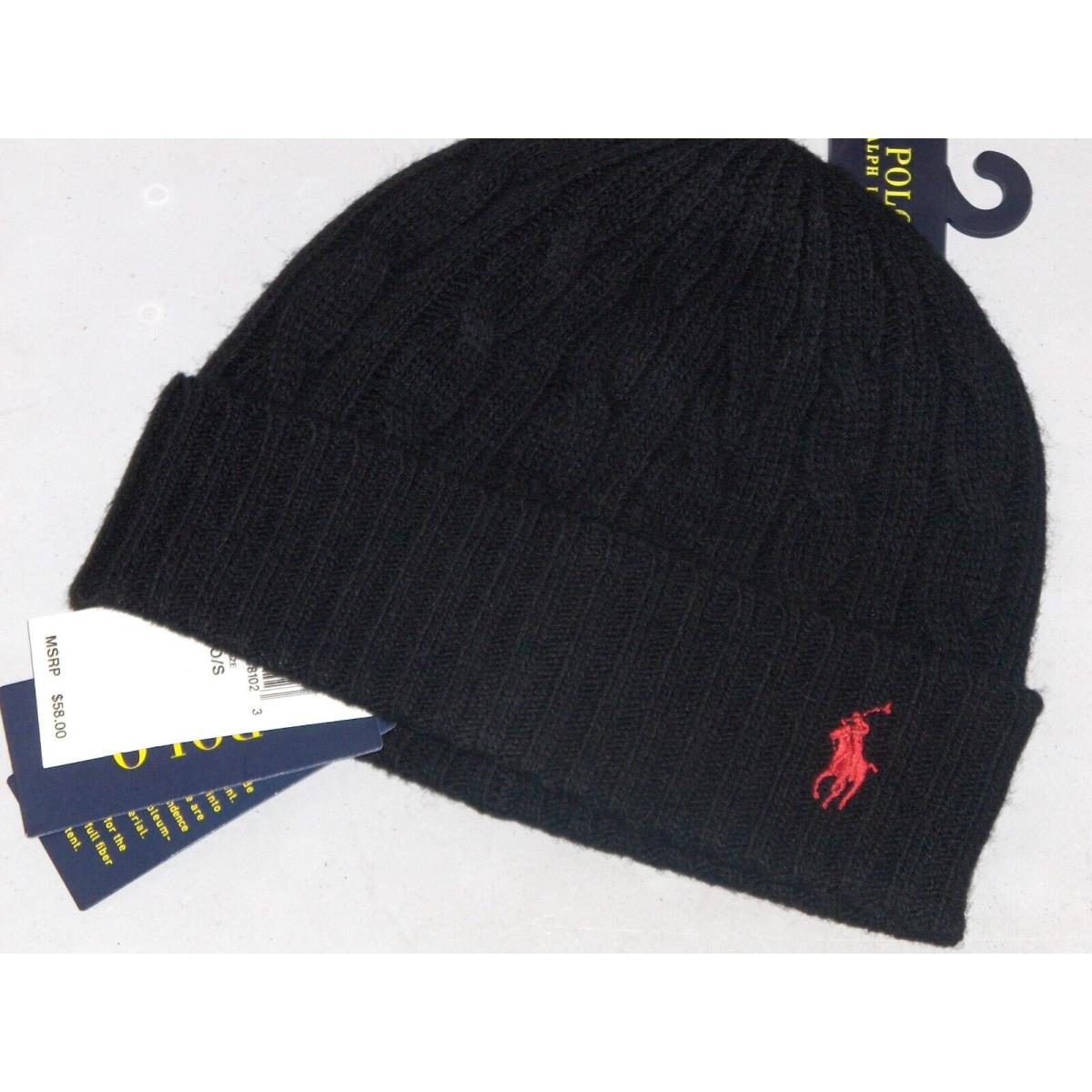 Polo Ralph Lauren Men`s Wool Cable Knit Pony Beanie Hat Ski Watch Cap Black