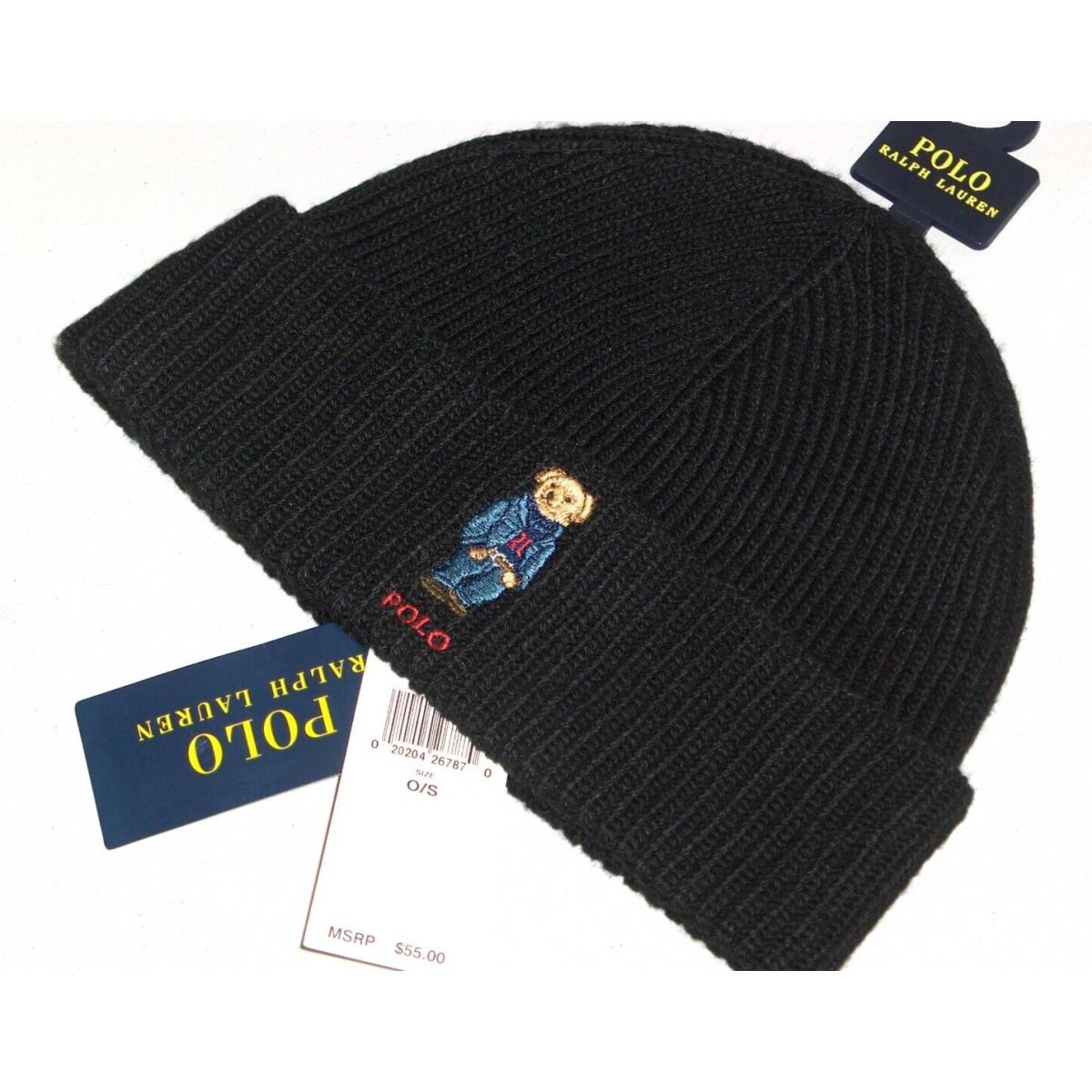 Polo Ralph Lauren Men`s RL Sweater Denim Bear Beanie Hat Watch Ski Cap Black