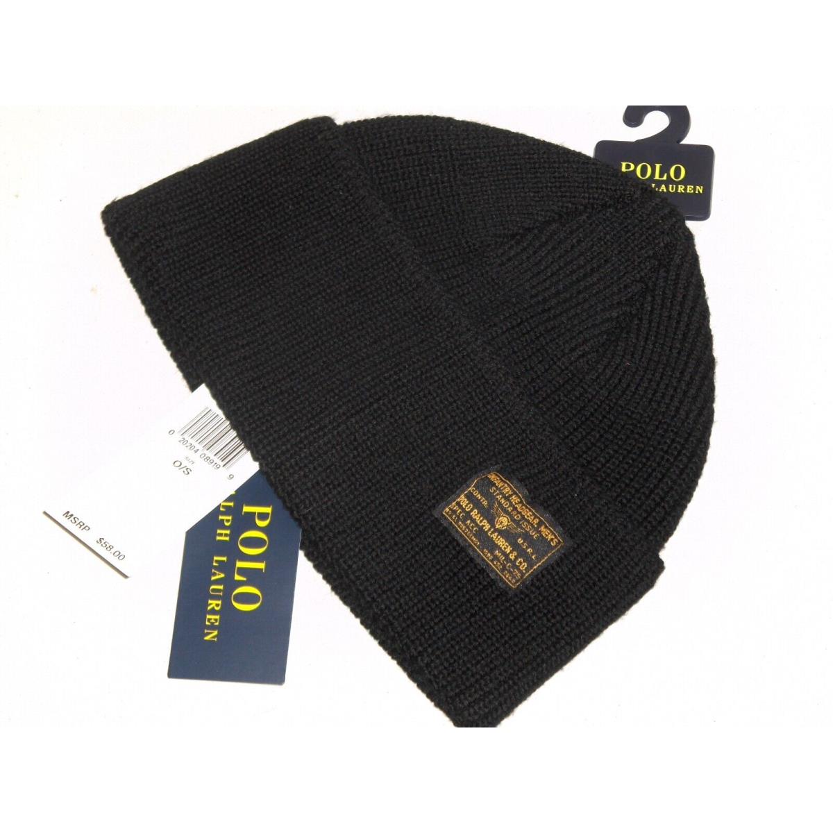 Polo Ralph Lauren Men`s Military Infantry Wool Beanie Hat Watch Ski Cap Black