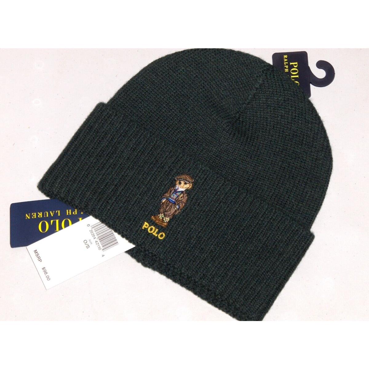 Polo Ralph Lauren Men`s Heritage Bear Cashmere Wool Beanie Hat Watch Cap Green