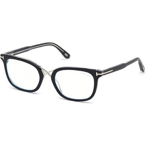 Eyeglasses Tom Ford FT 5637 -B 005 Shiny Black Crystal Palladium/blue Block