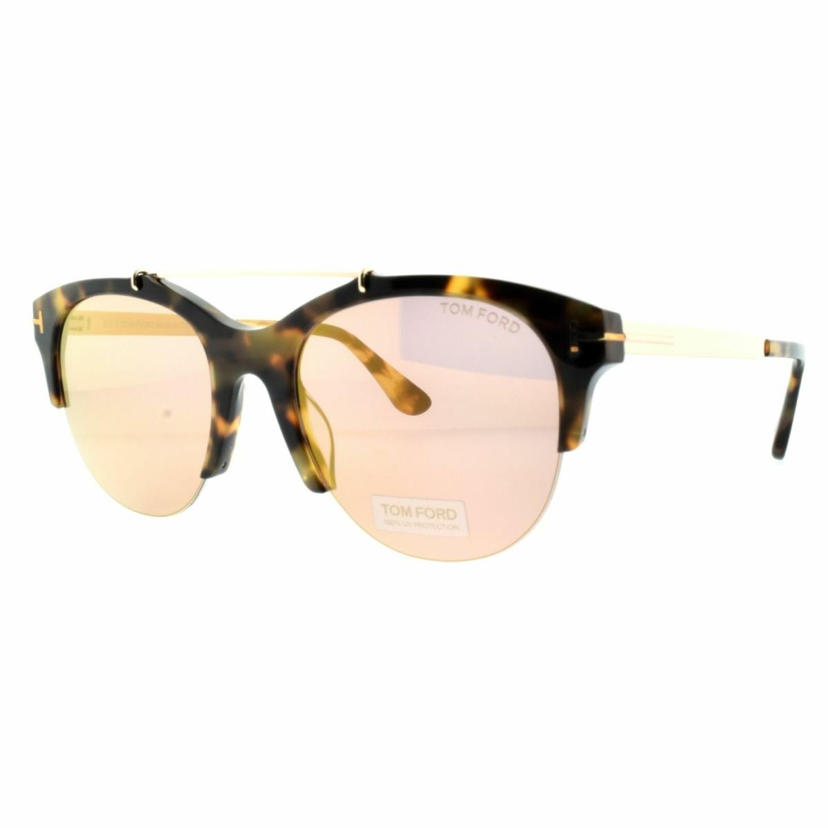 Tom Ford Adrenne TF0517S 56Z Havana Tortoise Rose Gold Round Women Sunglasses