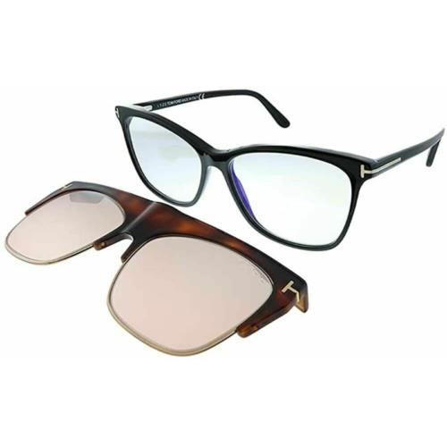 Tom Ford FT5690-B 001 Blue Block Magnetic Clip On Eyewear Black / Tortoise