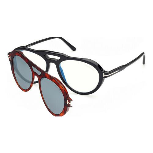 Tom Ford FT5760-B 001 Blue Block Magnetic Clip On Eyewear Black/havana Blue