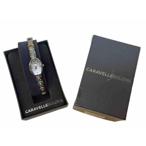 Carvelle by Bulova C869788 Diamond Face Gemstone Band Watch Working HL302