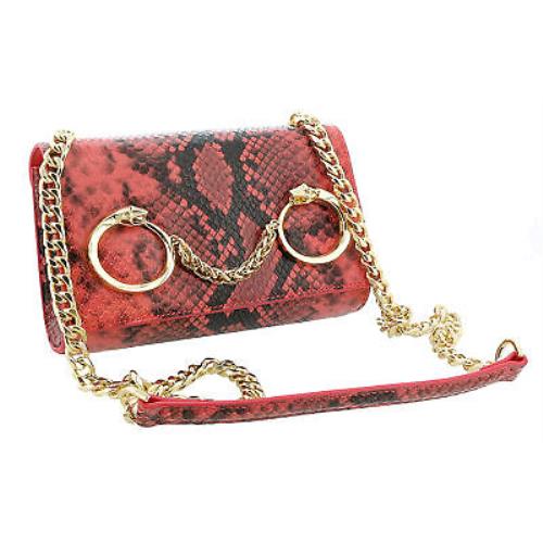 Roberto Cavalli Class Coral Snakeskin Textured Millie Deluxe Small Clutch