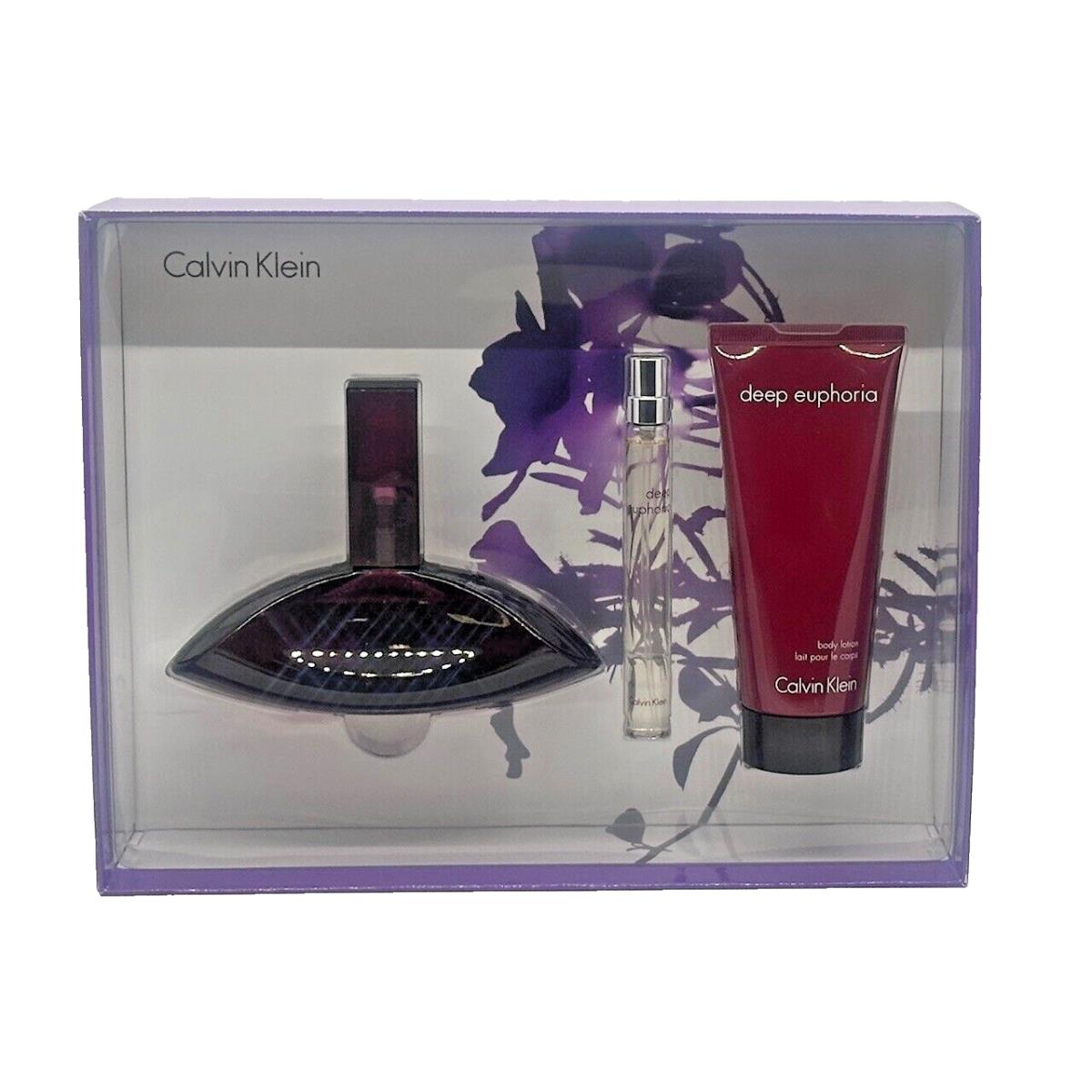 Deep Euphoria by Calvin Klein Gift Set 3.4oz Edp + 0.33oz Mini + 3.4oz B/l