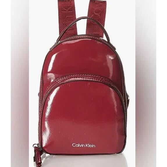 Calvin Klein Estelle Mini Backpack Cranberry Patent Leather Double-zip Dome