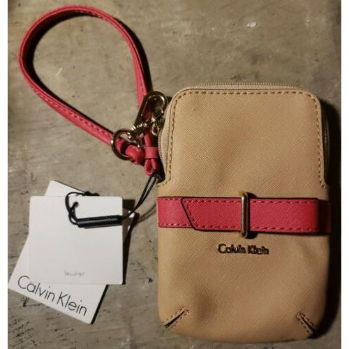 Calvin Klein Leather Zip Wallet Wristlet Nude/watermelon 6 4 1